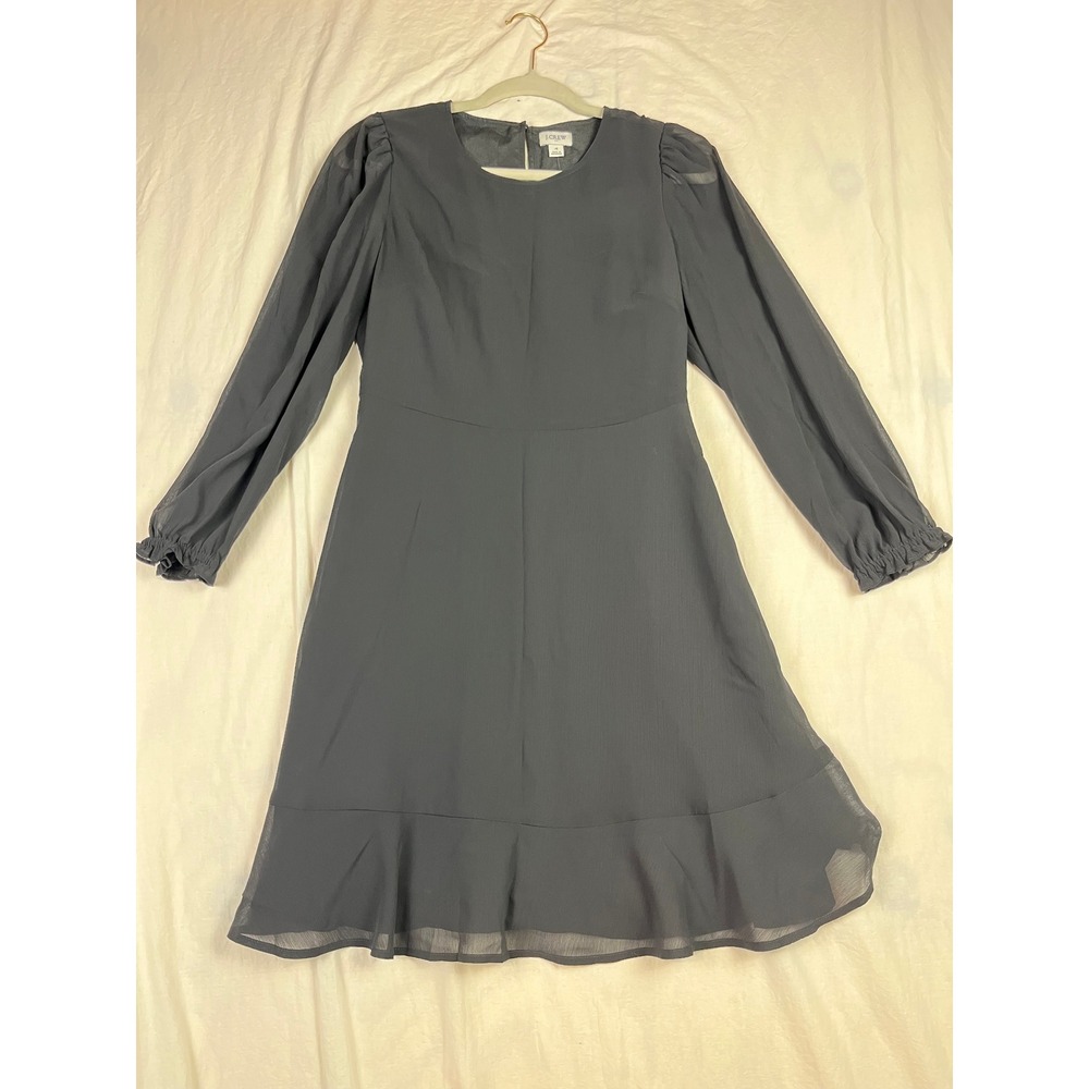 J.Crew Black‎ Chiffon Ruffle Hem Mini Dress Long Sleeve BY478 BK0001 Womens 4 - Picture 4 of 10